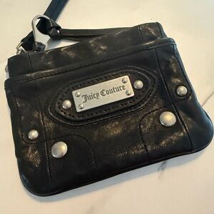 Juicy Couture Black Leather Clutch with Silver Accents
